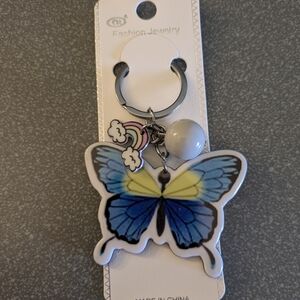 Butterfly Keychain with Blue and Yellow Design